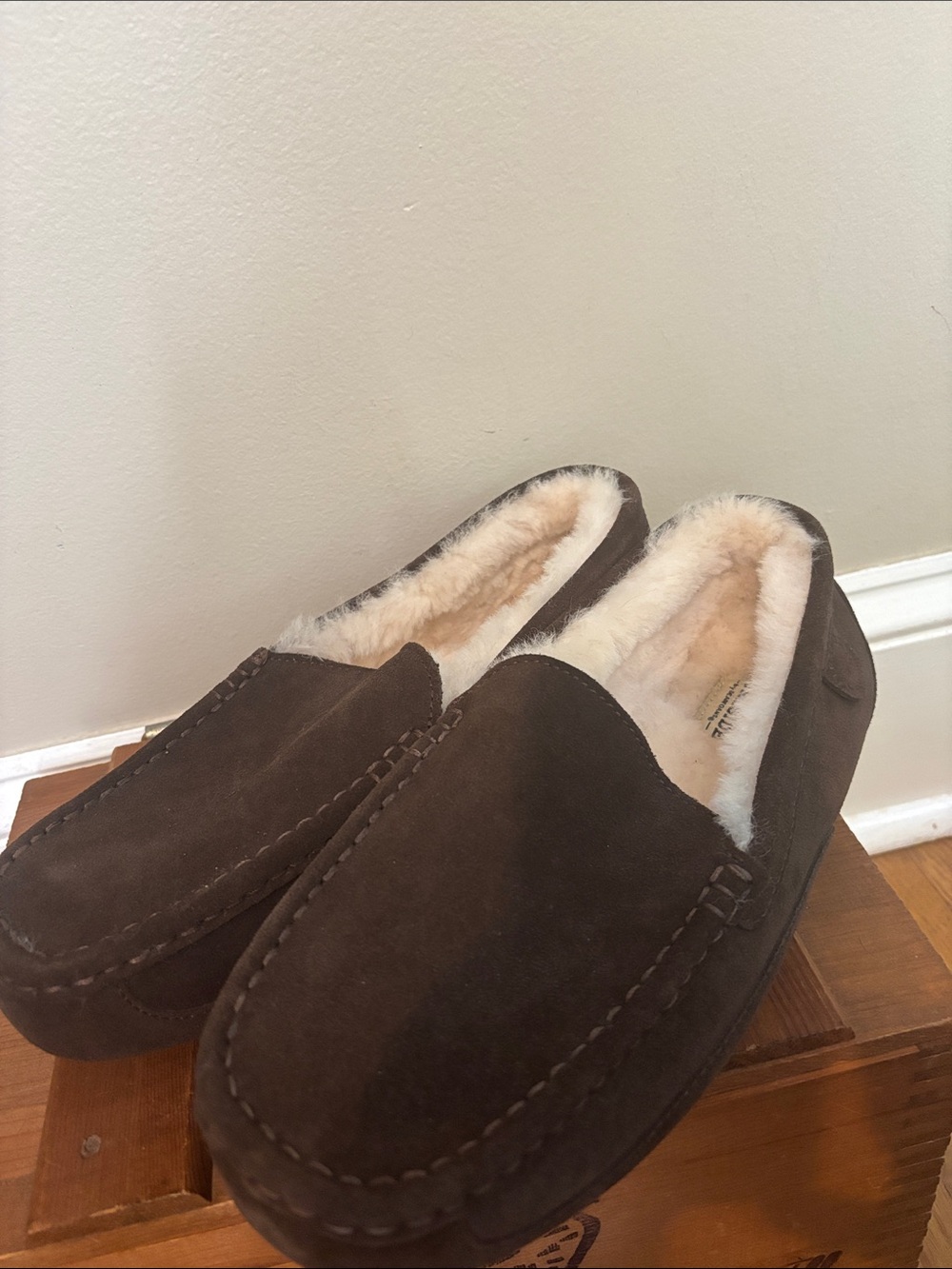 Fireside by Dearfoams Melbourne Men Suede Moccasin Slippers Size 11W Brown New